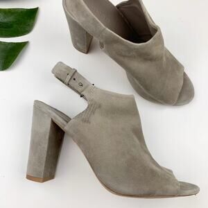 Vince Hartley Slingback Sandals Peep Toe Taupe Grey Suede Heels Women's 8.5